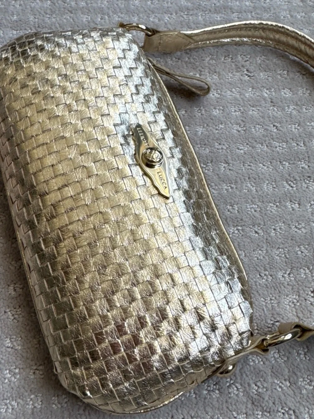 Elliott Lucca Metallic Gold Woven Clutch Shoulder Bag